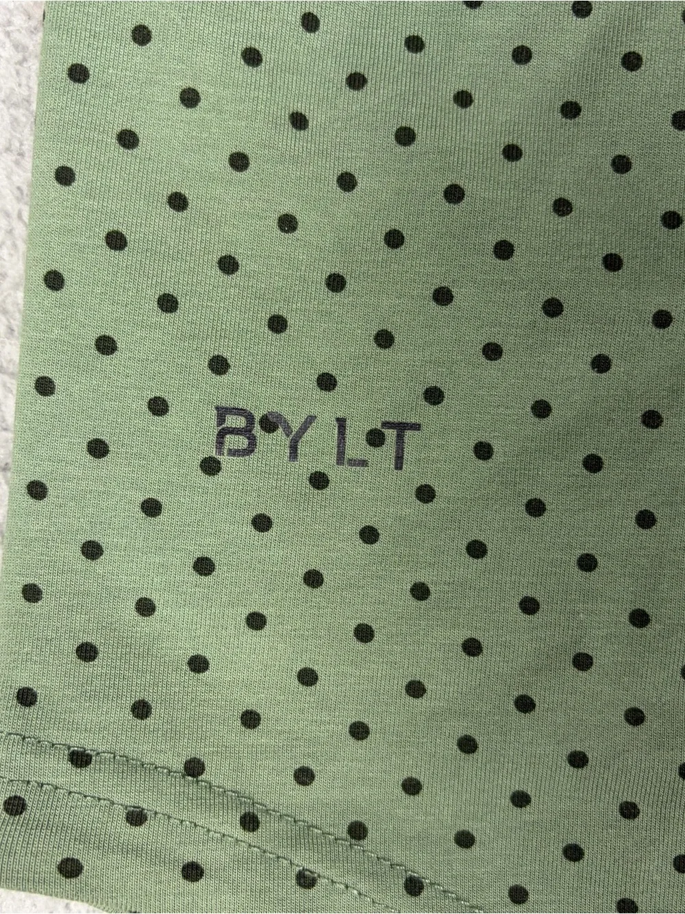 BYLT Basics Polo with Olive Green and Dark Green Trim Polka Dots Stretch - Picture 5 of 9